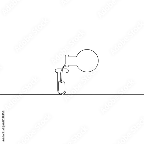 Continuous line of test tube, two design, object one line, single line art, medical vector illustration