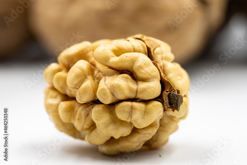 close-up walnut kernel on white background