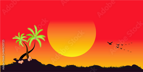 Amazing beautiful of sunset background, very big sun. nature tourism concept.seaside atmosphere.safari 