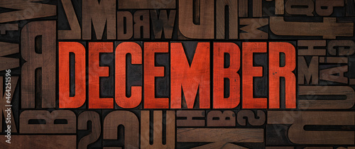 Retro letterpress wood type printing blocks - December