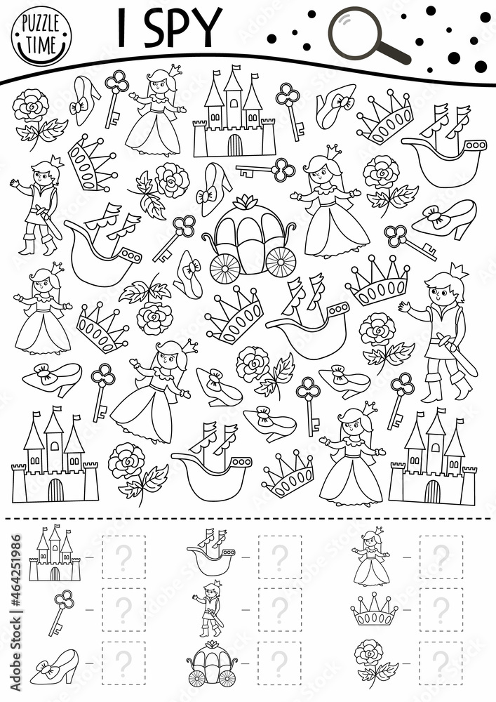Black and white fairytale fantasy I spy game for kids. Searching ...