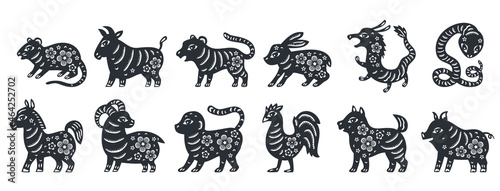 Wallpaper Mural Traditional chinese zodiac illustrations. Set of all 12 zodiac animals for Chinese New Year celebration design. Vector illustrations in paper cut style. For laser cutting Torontodigital.ca