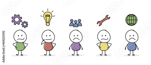 Business icons with funny stickman. Vector