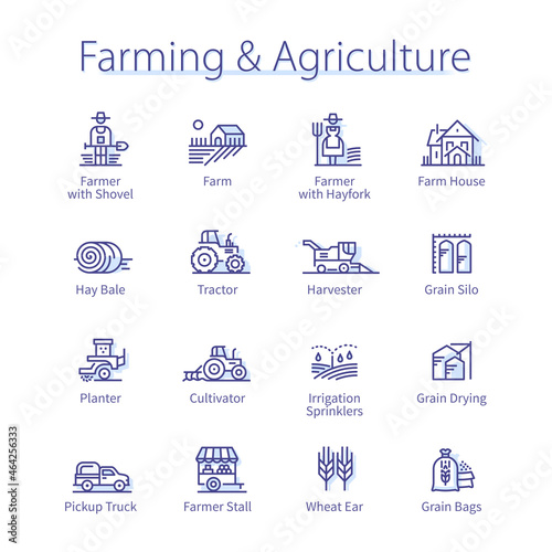 Agriculture, farming set. Farmer man and woman