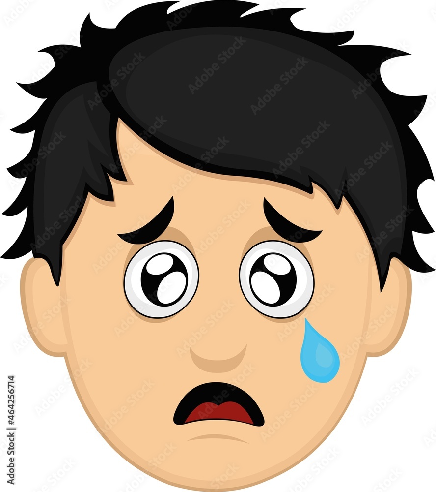 Vector emoticon illustration of the face of a young cartoon man, with a sad expression, tearful eyes and a tear falling from his eye Vector emoticon illustration of the face of a young cartoon man, with a sad expression, tearful eyes and a tear falling from his eye