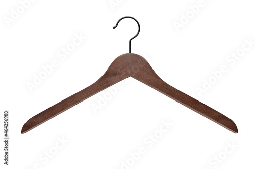 wooden clothes hanger isolated on white background photo