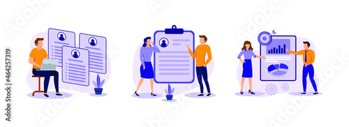 Human resources, Candidates, Performance management. HR and headhunter service abstract concept vector exclusive illustration set.