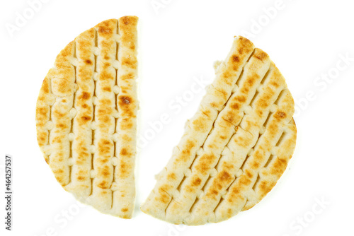 Two half of greek pita isolated on a white background