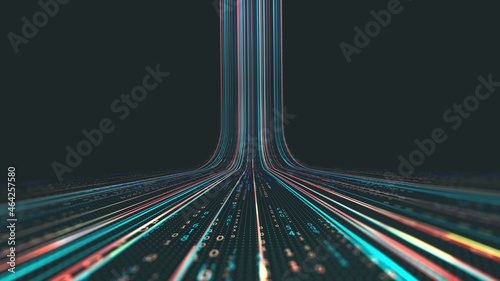 High-speed data transfer. Big data visualization, internet technology 3D illustration. Neural network control, futuristic digital background. Data flow and business intelligence presentation photo