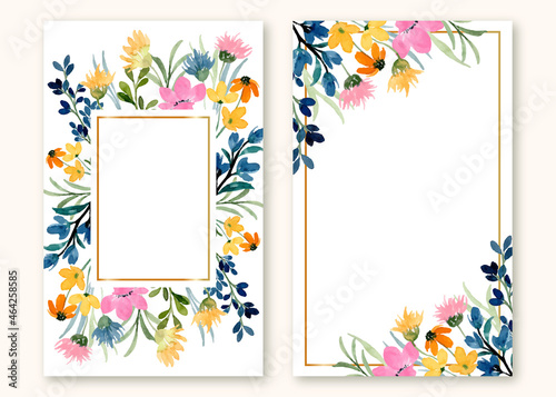 Set card colorful wildflower frame with watercolor