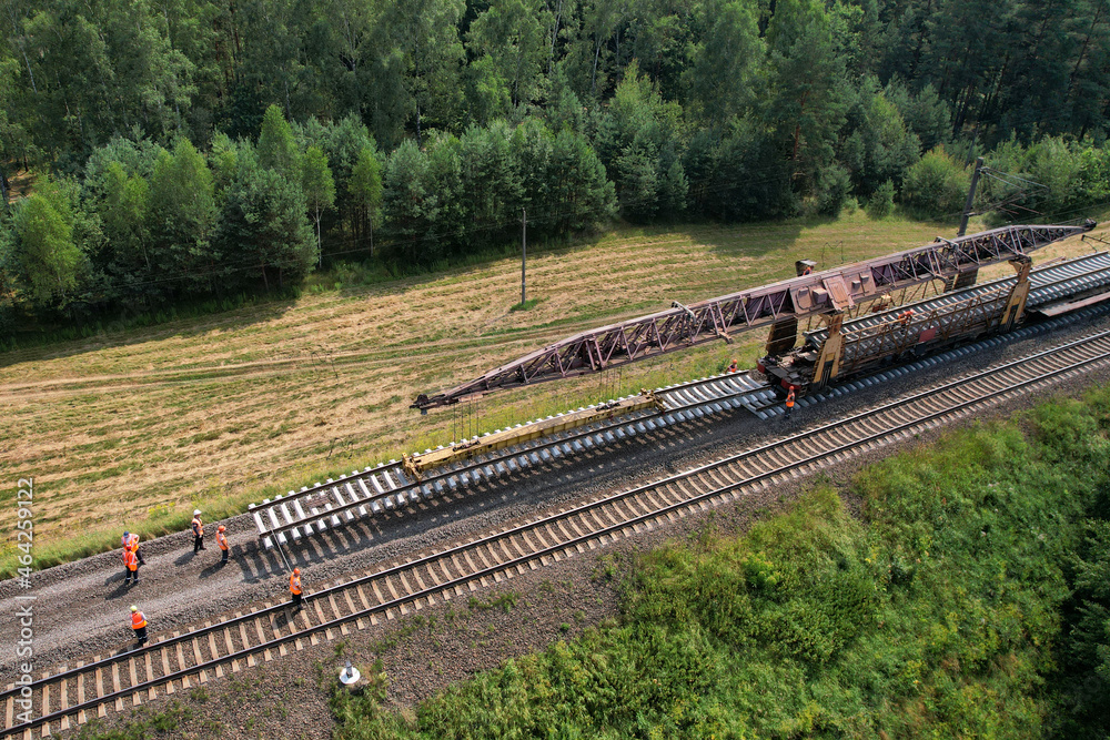 Railroad Track Construction. Train Track Repair and Maintenance. Build