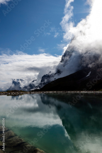 Eiger with a reservoir eflection in Switzerland photo