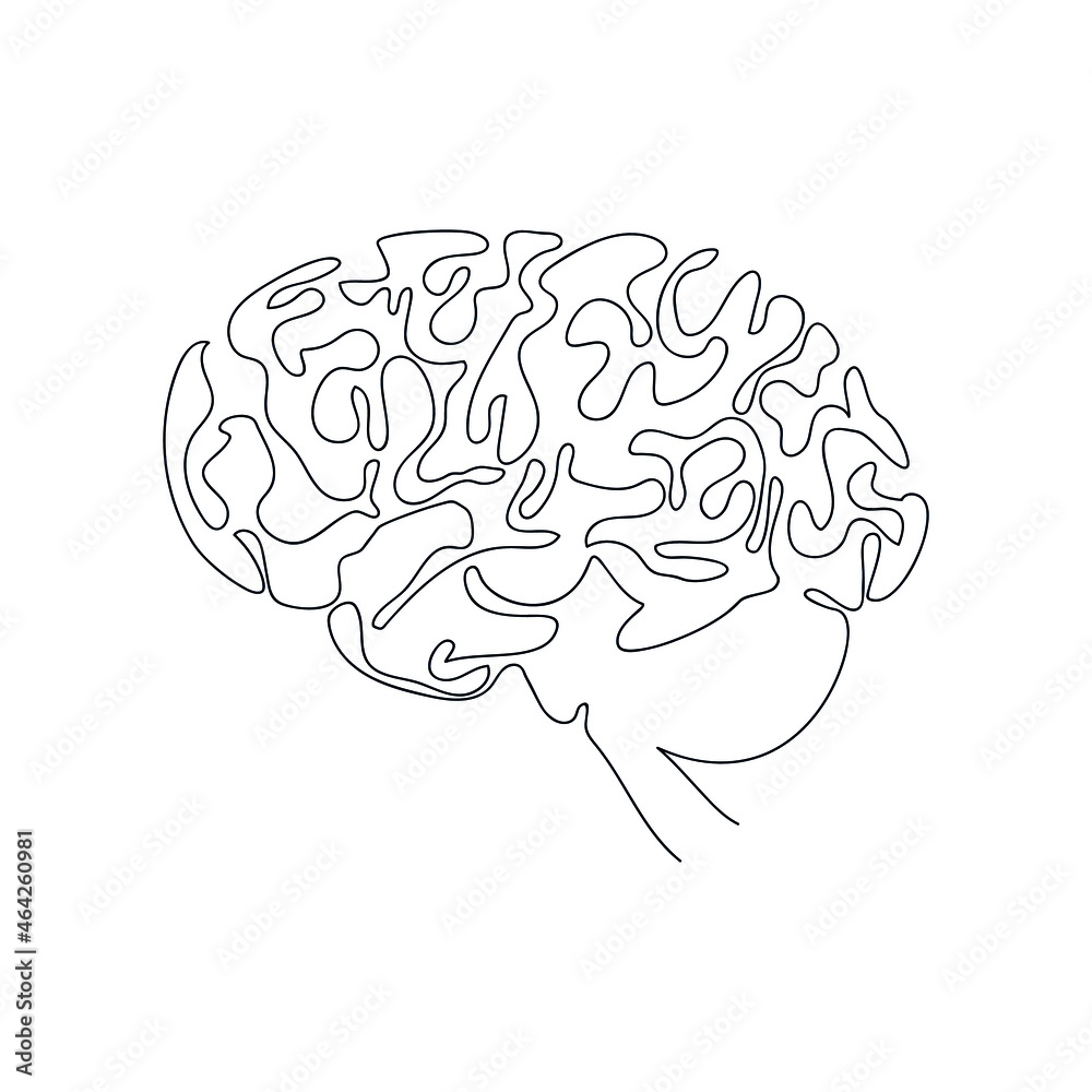 Fototapeta premium Braine drawn by one line. Anatomical sketch. Continuous line drawing a human organ. Vector illustration in minimal style.