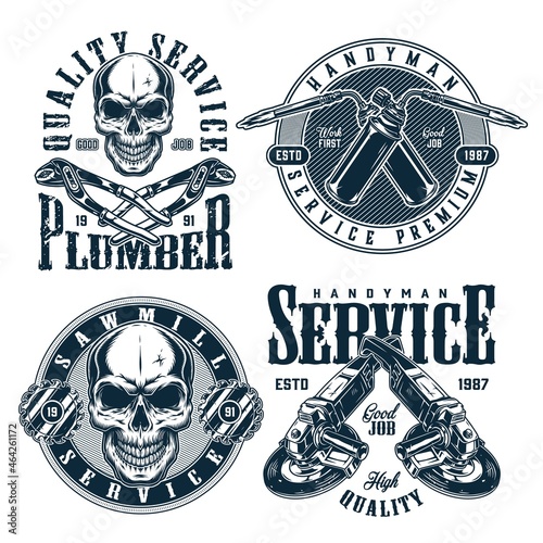 Blue collar worker monochrome badges