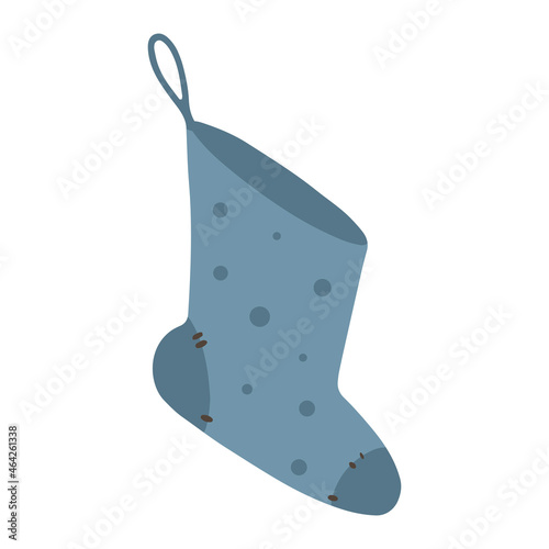 New Year's sock for the fireplace. Vector illustration in cartoon style. Isolated on white background