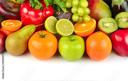 Vegetables and fruits isolated on a white background.