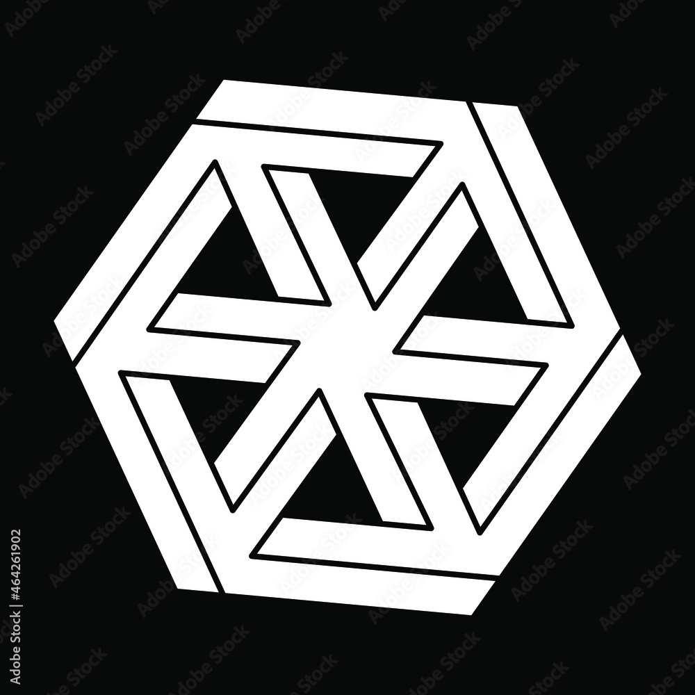 Impossible optical illusion shape. Optical art objects. Impossible figure. Escher paradox.