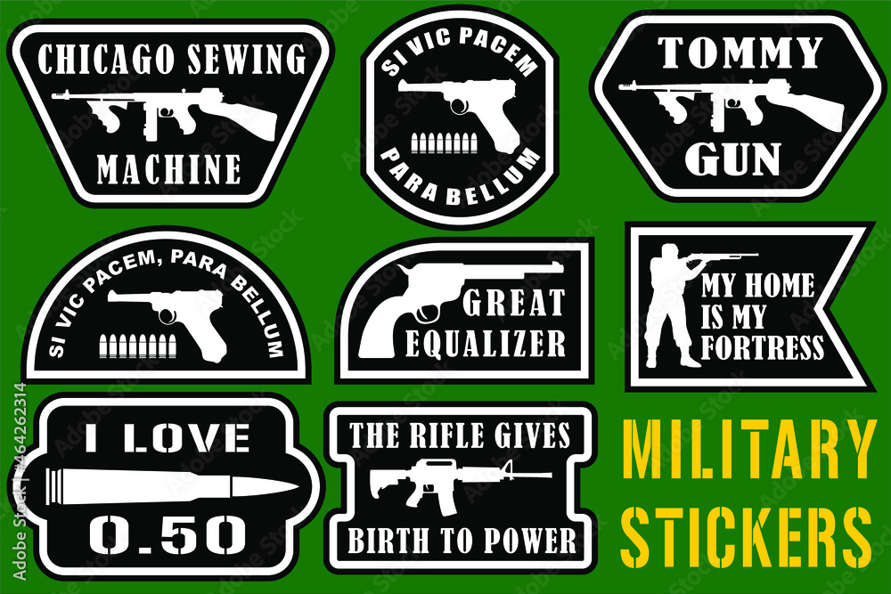 Military stickers. A set of vector images with text
