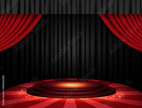 Luxury vector illustration background with podium and curtain