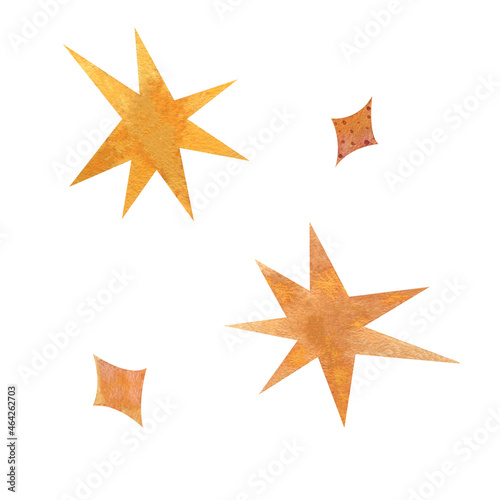 Watercolor set of golden stars 