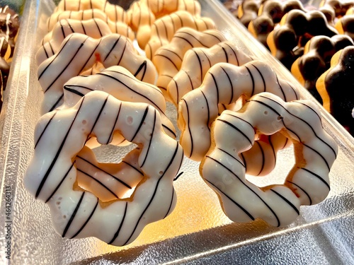 Close-up shot of Chocolate Marble, a dessert made of flour and sugar. It is commonly consumed by the general public. It smells delicious and colorful.