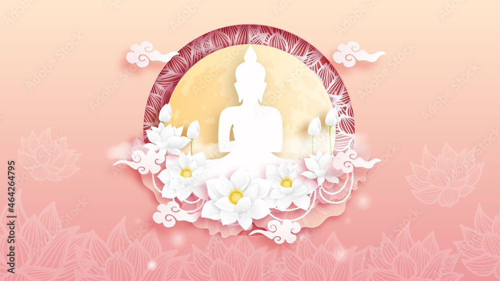 Happy Vesak day. Paper cut style vector illustration. 