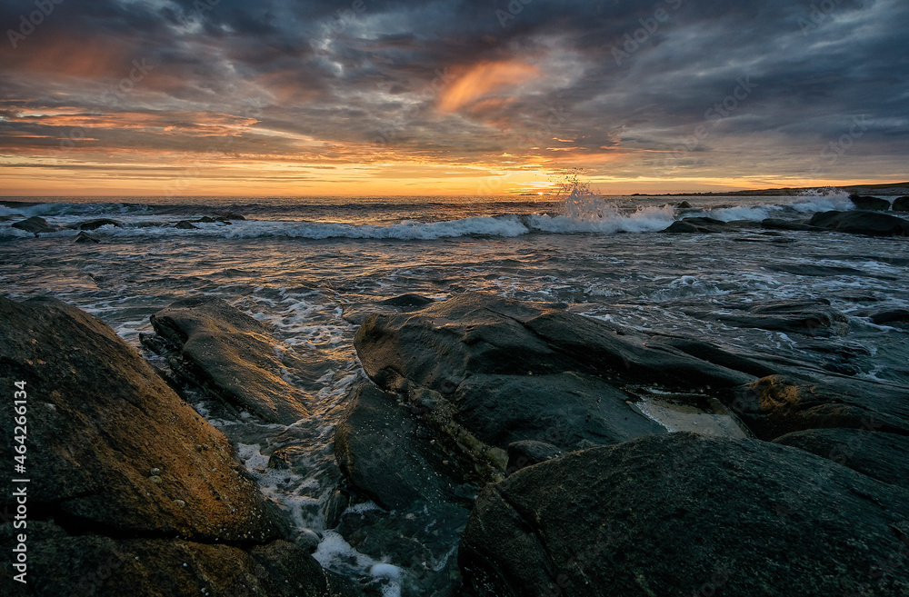 Rough seas during a beautiful sunset, Alnes