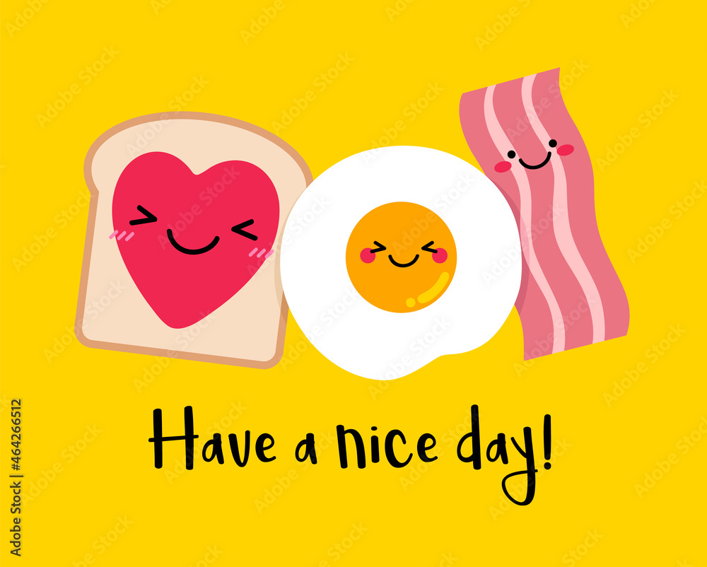 Cute breakfast illustration in friendship concept with text “Have a nice day” for greeting card design