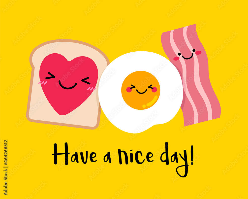 Cute breakfast illustration in friendship concept with text “Have a nice day” for greeting card design Cute breakfast illustration in friendship concept with text “Have a nice day” for greeting card design