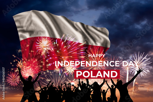 Fireworks and flag of Poland