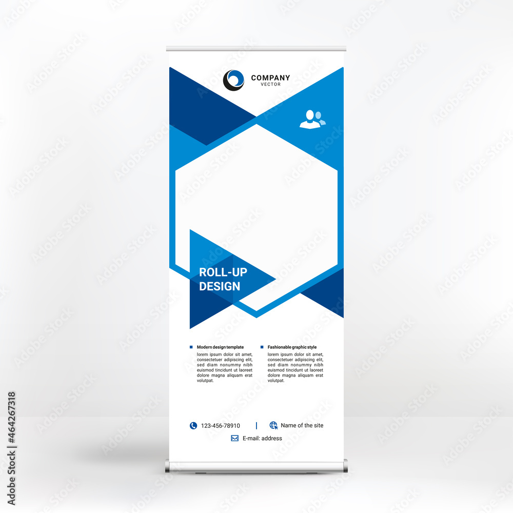 Roll-up banner design, creative graphic style for outdoor advertising, geometric vector background