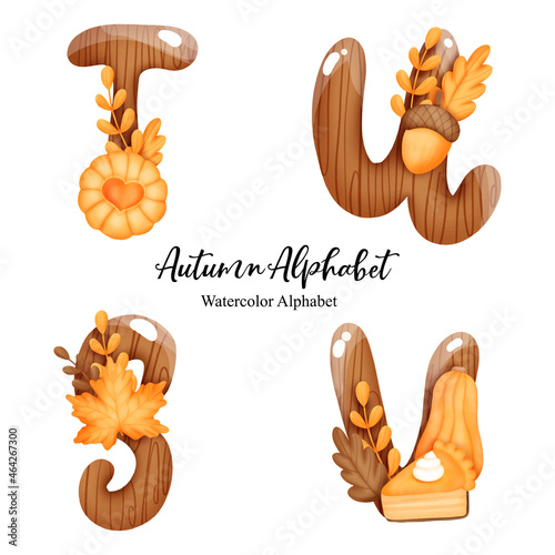 Autumn alphabet , Watercolor autumn letter with pumpkin