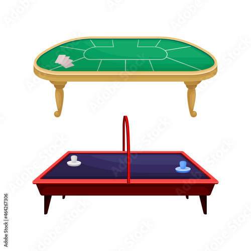 Poker and air hockey tables. Board games concept vector illustration