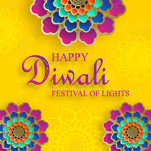 Diwali, Deepavali or Dipavali, the indian festival of lights on blue color background