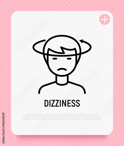 Human with dizziness thin line icon. Modern vector illustration of disorientation.