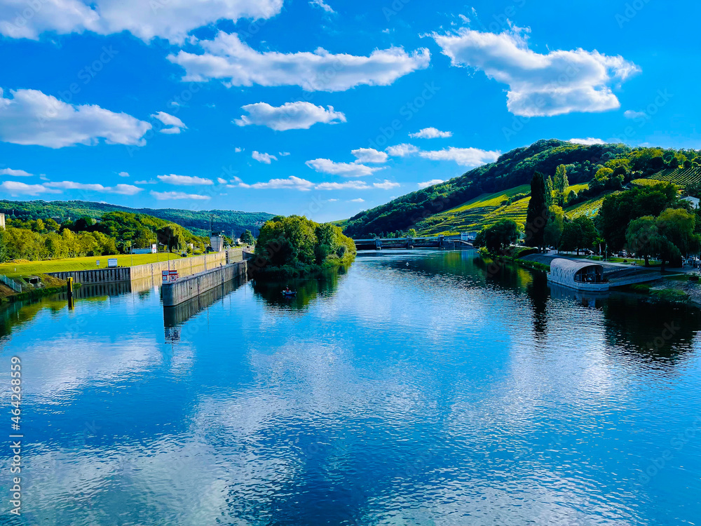 landscape with lake and blue sky