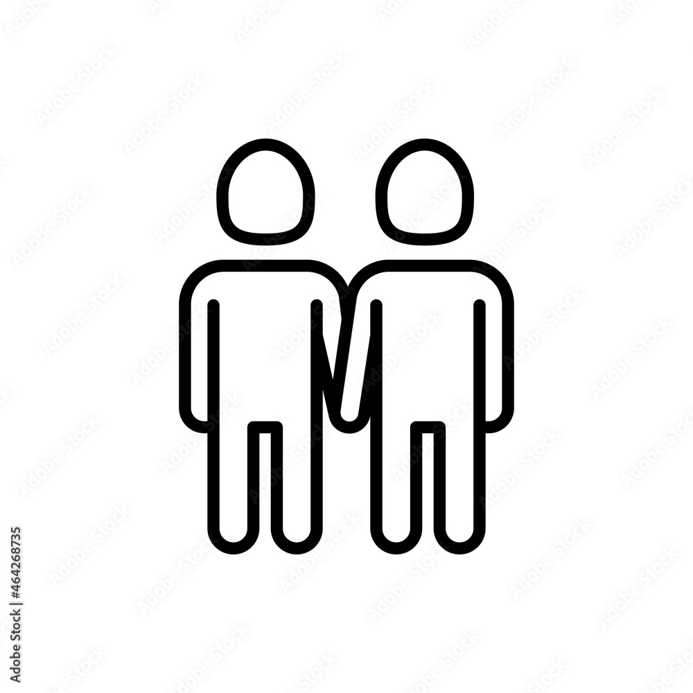 Couple of gays holding hands each other thin line icon in rainbow color. Modern vector illustration. Couple of gays holding hands each other thin line icon in rainbow color. Modern vector illustration.