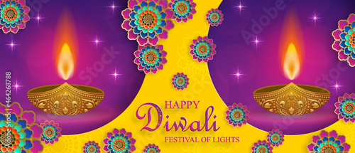 Diwali, Deepavali or Dipavali, the indian festival of lights on blue color background