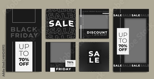 Dark Set of black Friday 2021 sale post social media pack template premium poster vector. Black Friday sale label template design for banner, idea, cover, booklet, print, flyer, card, poster, badge