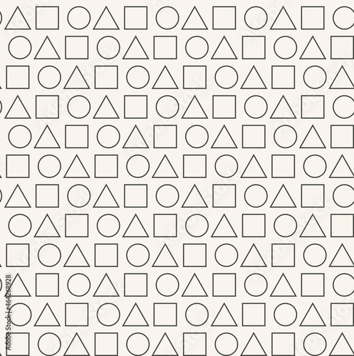 Circle, triangle and square, abstract geometric seamless pattern. Name card, business card and invitation card background. Line art, simple shape, game concept