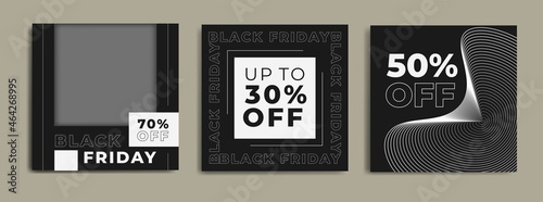 Dark Set of black Friday 2021 sale post social media pack template premium poster vector. Black Friday sale label template design for banner, idea, cover, booklet, print, flyer, card, poster, badge