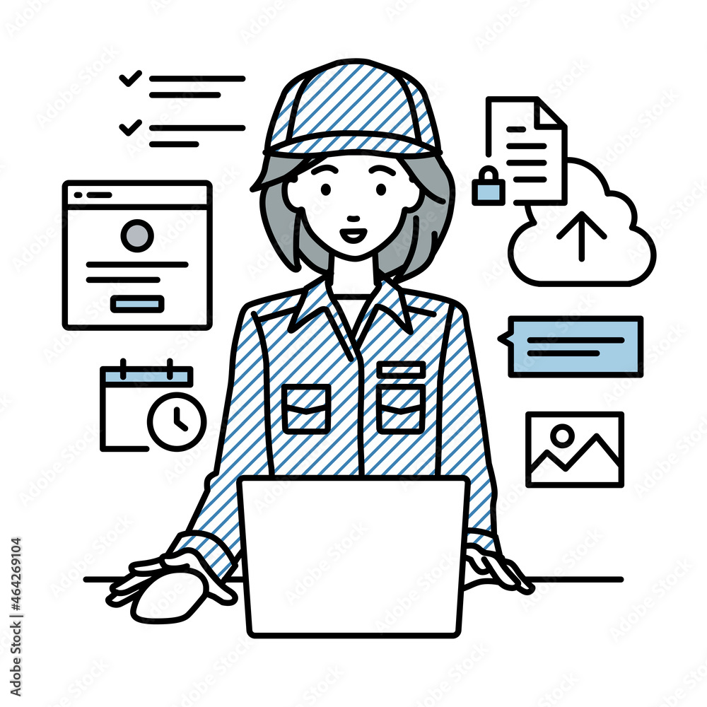 デスクで座ってPCでプロジェクトやタスクの管理の仕事をしている作業員の女性