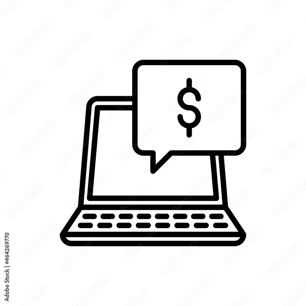 Internet bank thin line icon: open laptop with speech bubble and dollar sign. Modern vector illustration. Internet bank thin line icon: open laptop with speech bubble and dollar sign. Modern vector illustration.