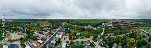 Aerial panorama of Arthur, Ontario, Canada in autumn