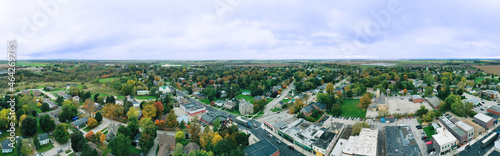 Aerial panorama of Arthur, Ontario, Canada in fall