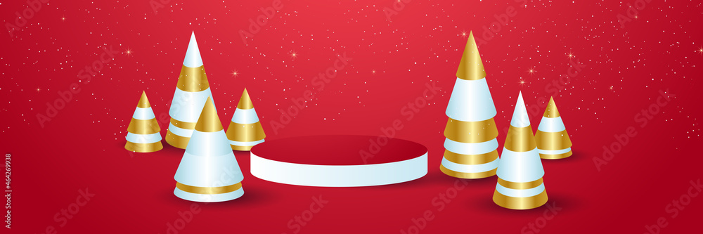 Christmas banner. Background Xmas design of sparkling lights garland, with realistic tree, snowflake and glitter gold confetti. Horizontal christmas poster, greeting cards, headers, website Christmas banner. Background Xmas design of sparkling lights garland, with realistic tree, snowflake and glitter gold confetti. Horizontal christmas poster, greeting cards, headers, website