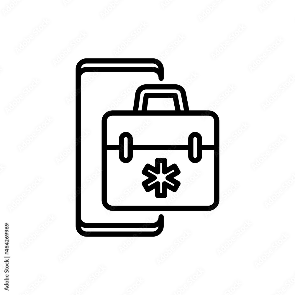 Telemedicine thin line icon, first-aid kit on screen of smartphone. Modern vector illustration of online medical consultant. Telemedicine thin line icon, first-aid kit on screen of smartphone. Modern vector illustration of online medical consultant.