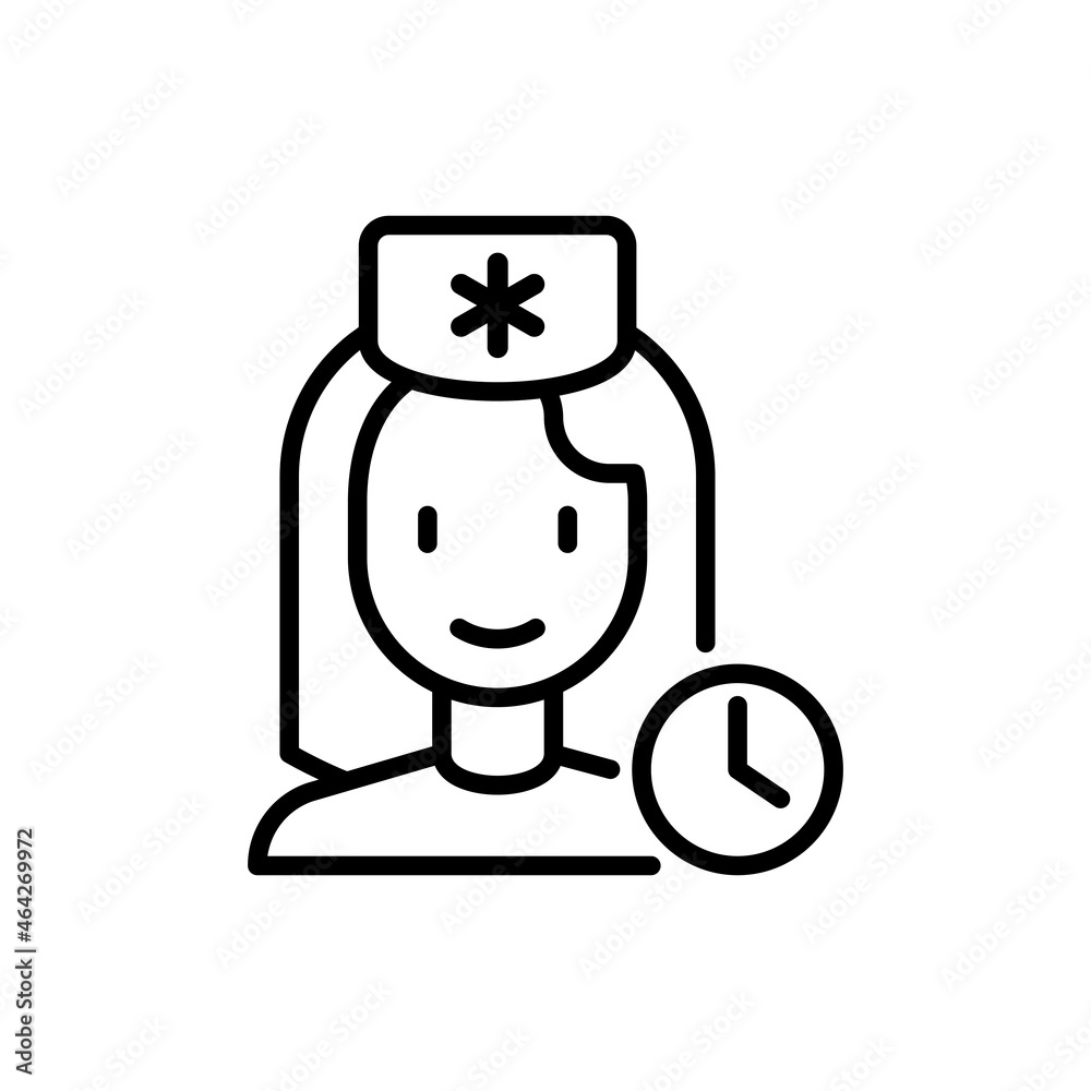 Doctor's appointment thin line icon: woman doctor with clock. Modern vector illustration. Doctor's appointment thin line icon: woman doctor with clock. Modern vector illustration.