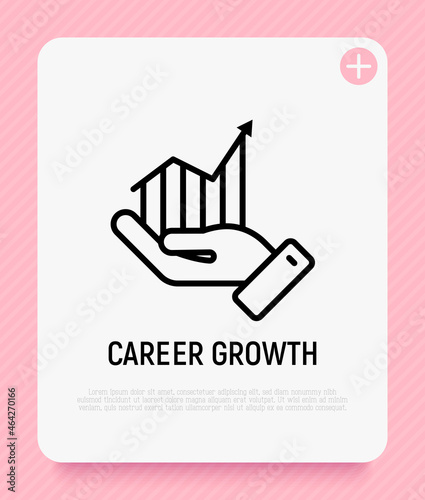 Career growth thin line icon: graph of growth in hand. Modern vector illustration.