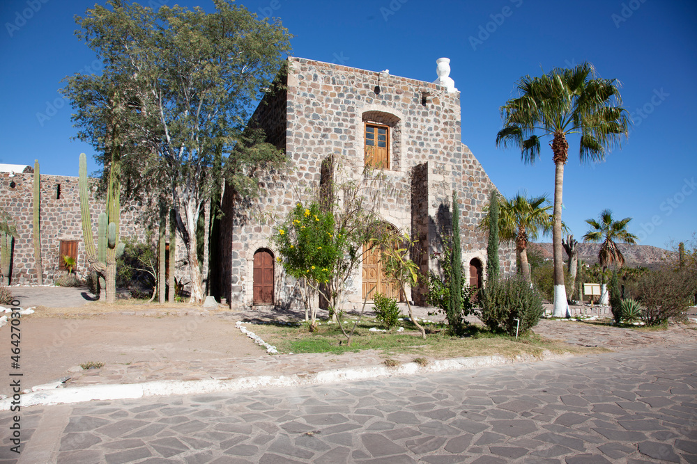 beautiful catholic church, beautiful in the desert, on the road, cactus on the road, south america, mexico, california	